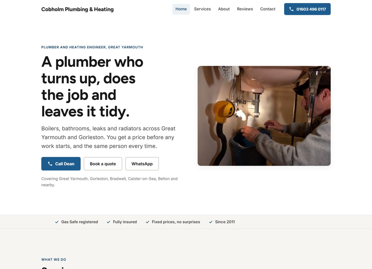 Cobholm Plumbing & Heating home page